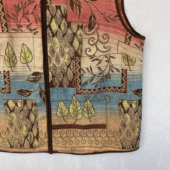 Alfred Dunner Southwestern Tapestry Zip Up Vest Womens 16W Nature Forest Color - Picture 6 of 11